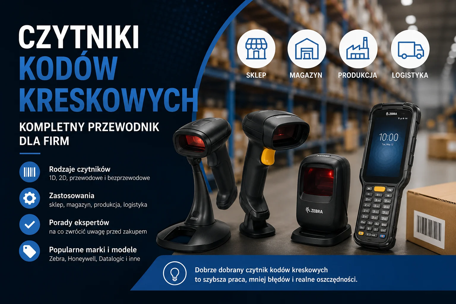 Czytniki kodów kreskowych – przewodnik po wyborze skanera 1D, 2D, przewodowego i bezprzewodowego do sklepu, magazynu i produkcji