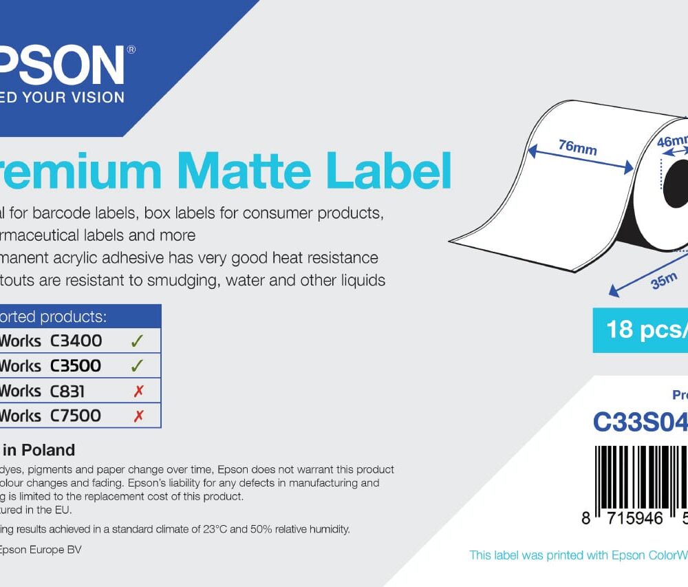 Rolka papieru do etykiet Epson 76mm x 35mb (C33S045418)