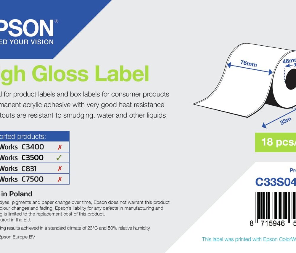 Rolka papieru do etykiet Epson 76mm x 33mb (C33S045537)