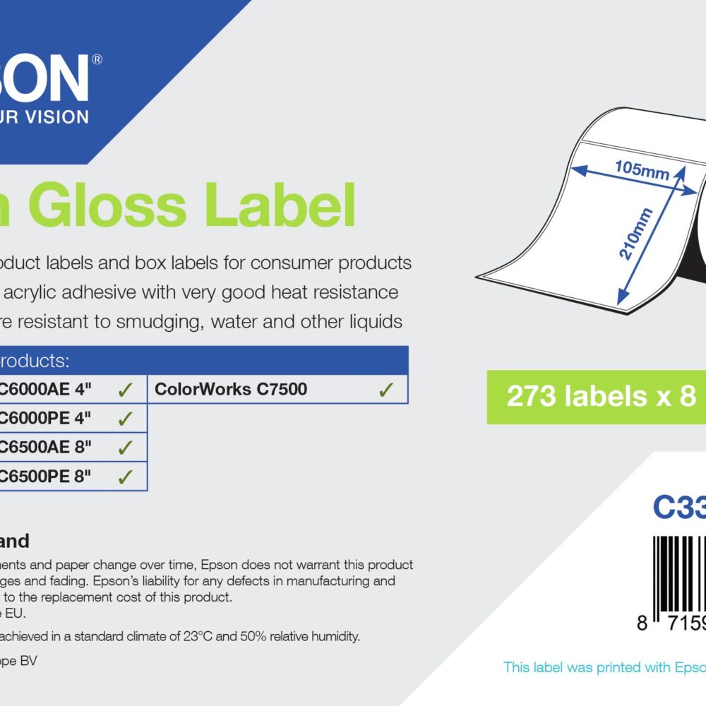 Etykiety papierowe do EPSON 105mm x 210mm (C33S045730)