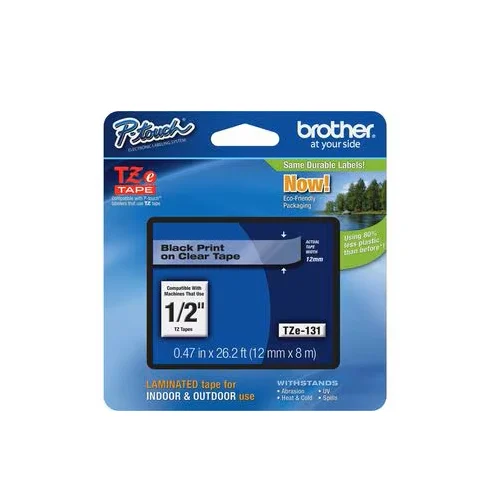 Taśma laminowana 12 mm TZE131 czarne na przezroczystym do drukarek Brother