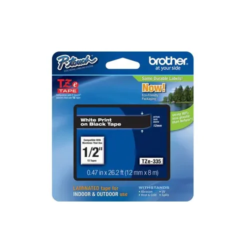 Taśma laminowana 12 mm TZE335 białe na czarnym do drukarek Brother