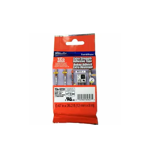 Taśma laminowana 12mm TZES231 mocny klej czarne na białym do drukarek Brother