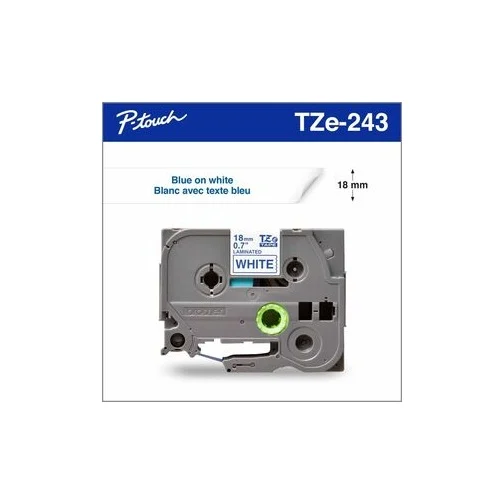 Taśma laminowana 18 mm TZE243 niebieskie na białym do drukarek Brother