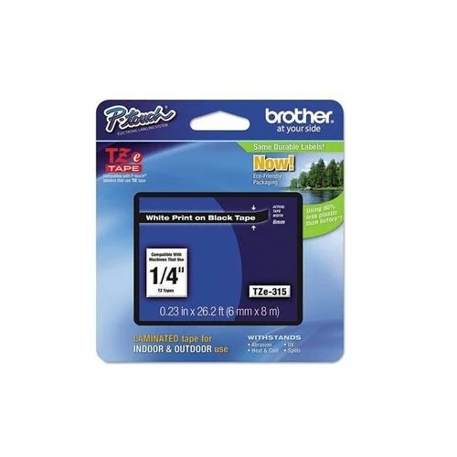 Taśma laminowana 6 mm TZE315 białe na czarnym do drukarek Brother