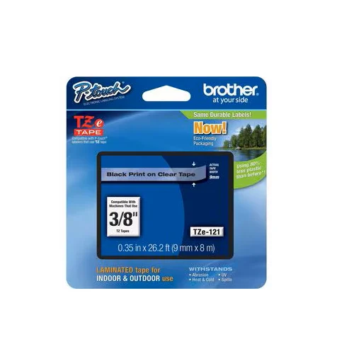 Taśma laminowana 9 mm TZE121 czarne na przezroczystym do drukarek Brother