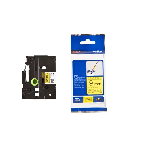 Taśma laminowana 9mm TZEFX621 flexi czarne na żółtym do drukarek Brother