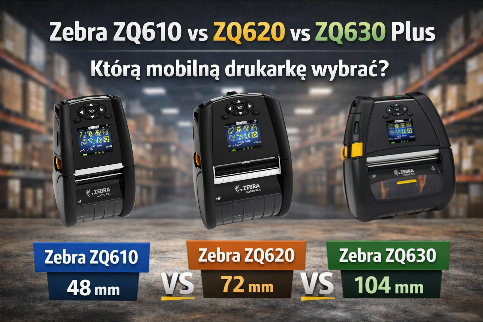 Zebra ZQ610 vs ZQ620 vs ZQ630 Plus – porównanie szerokości druku 48 mm, 72 mm i 104 mm