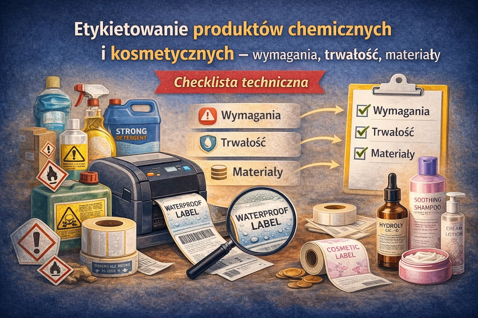 Etykietowanie produktów chemicznych i kosmetycznych – drukarka do etykiet, trwałe etykiety foliowe i materiały eksploatacyjne